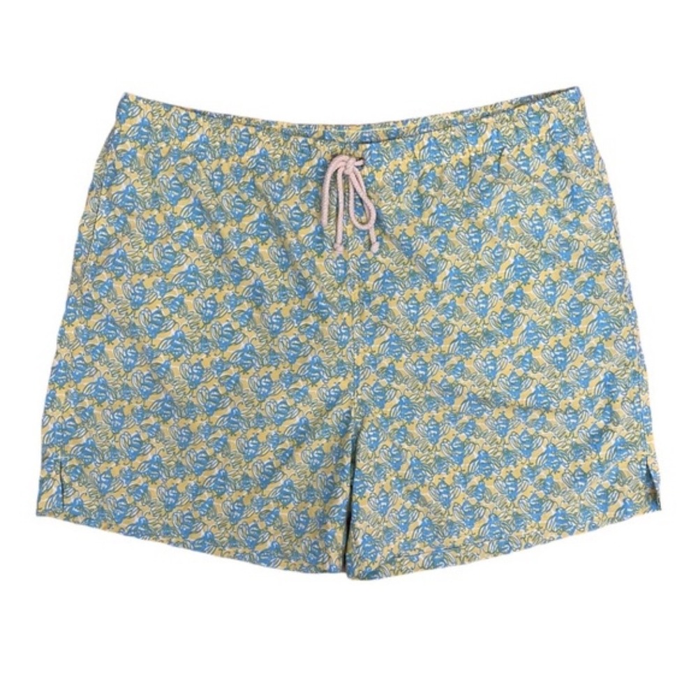 J3 Lilly Pulitzer Mens Bee‎ Print Swim Trunks Yellow Blue Board Shorts Small